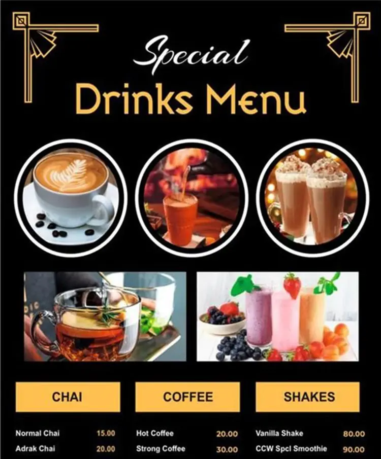 Special drinks menu